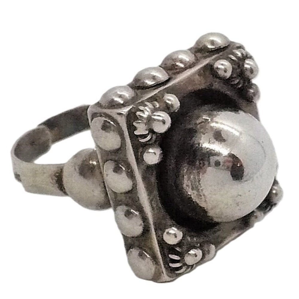 1960s Vintage Bohemian Rhapsody Enchanted Sphere Silver Statement Ring.