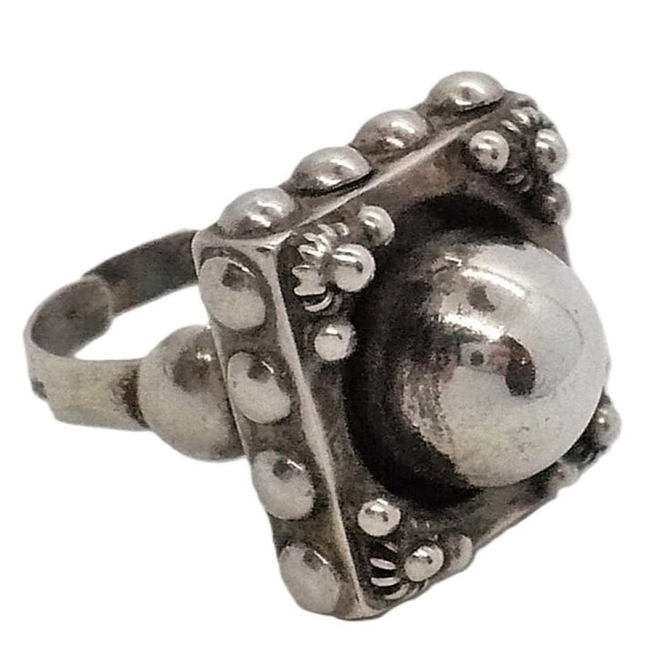 1960s Vintage Bohemian Rhapsody Enchanted Sphere Silver Statement Ring.