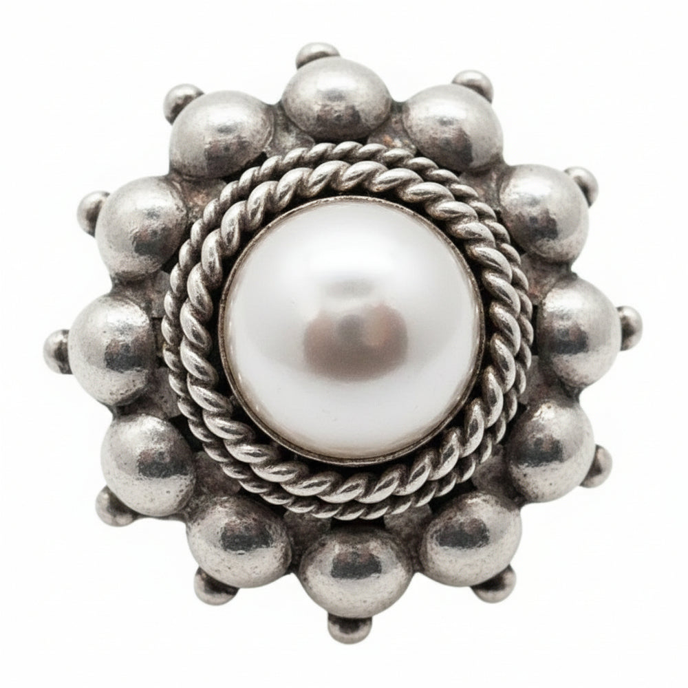 ADJ. Vintage Etruscan Revival Sterling Statement Ring Boho Glam .