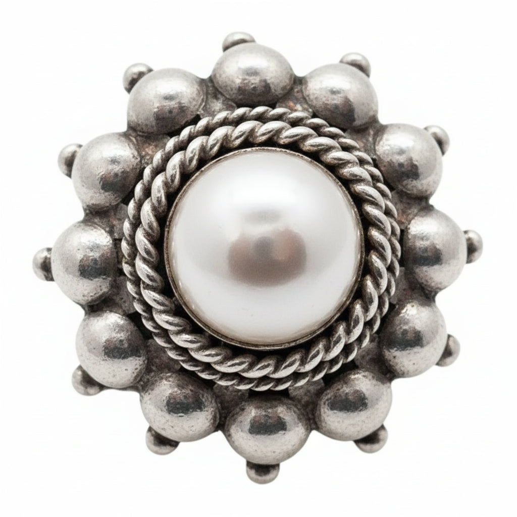 ADJ. Vintage Etruscan Revival Sterling Statement Ring Boho Glam .