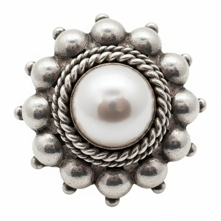 ADJ. Vintage Etruscan Revival Sterling Statement Ring Boho Glam .