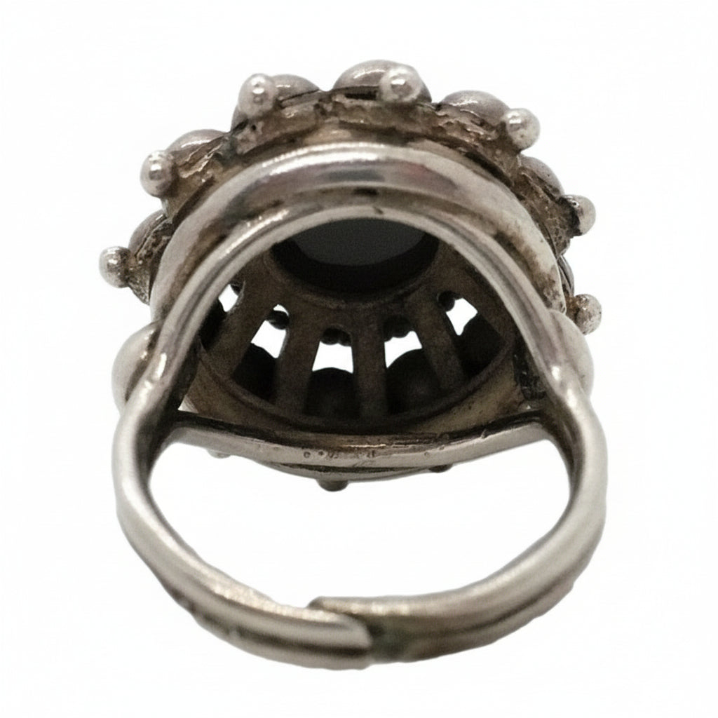 ADJ. Vintage Etruscan Revival Sterling Statement Ring Boho Glam.