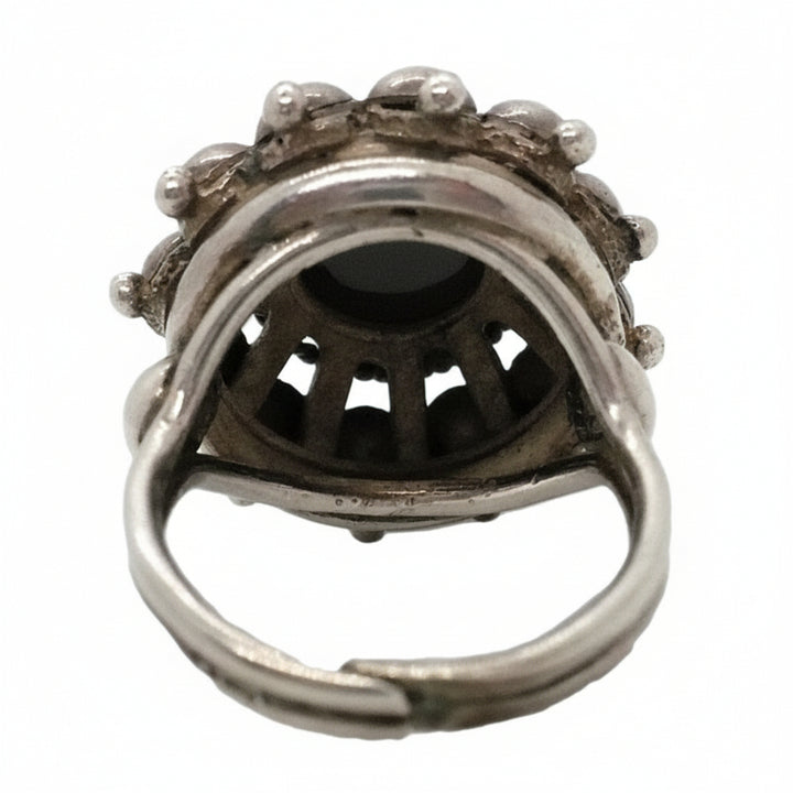 ADJ. Vintage Etruscan Revival Sterling Statement Ring Boho Glam.