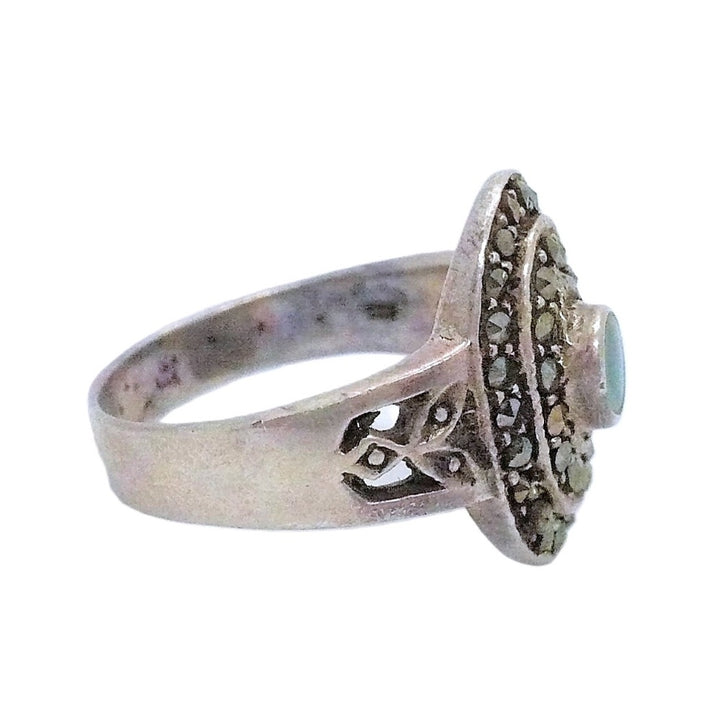 Size 8.75 Art Deco Cocktail Ring. Malachite and Pyrite Statement Ring, 1980s Get Lucky Vintage Jewelry.