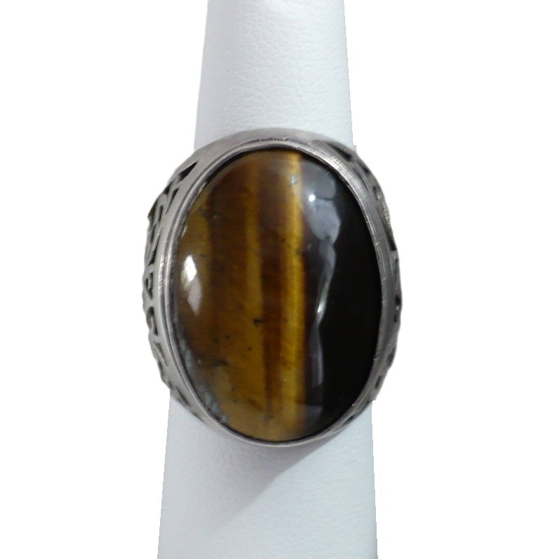 Made In Israel Men's Tiger's Eye Signet Dome Sterling Ring .