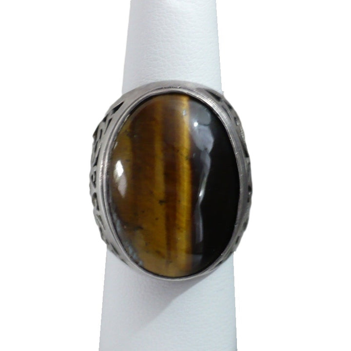 Made In Israel Men's Tiger's Eye Signet Dome Sterling Ring .