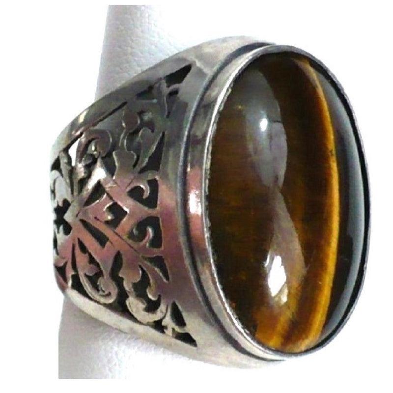 Made In Israel Men's Tiger's Eye Signet Dome Sterling Ring .