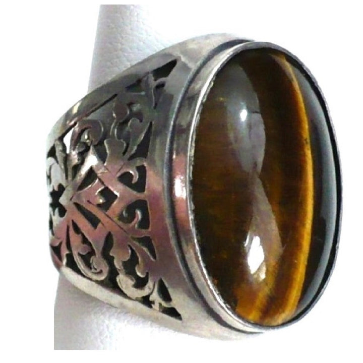 Made In Israel Men's Tiger's Eye Signet Dome Sterling Ring .