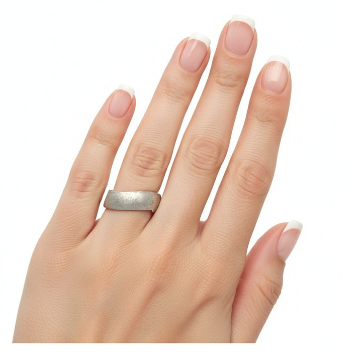 Liberty Coin Viking Style Wedding Band Ring 1980s Vintage Hand Forged, on hand.