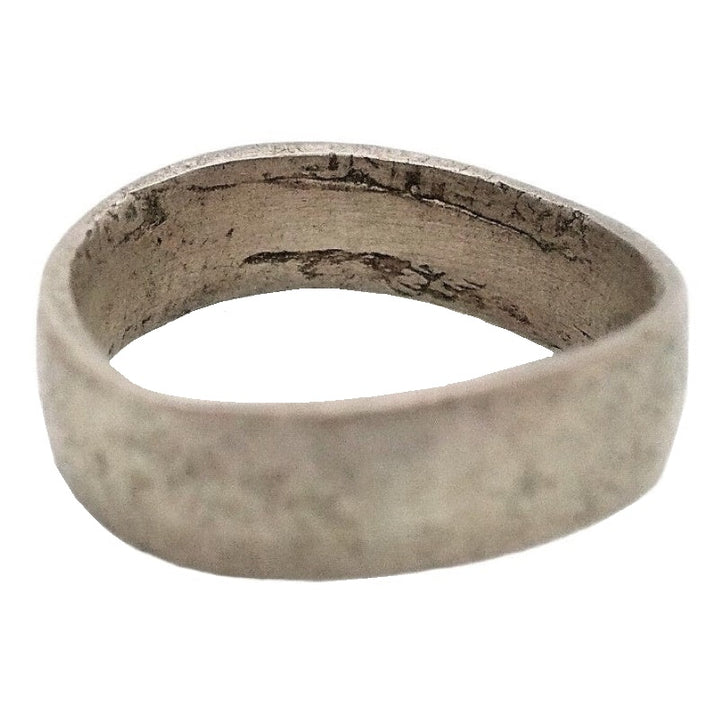 Liberty Coin Viking Style Wedding Band Ring 1980s Vintage Hand Forged, white background.