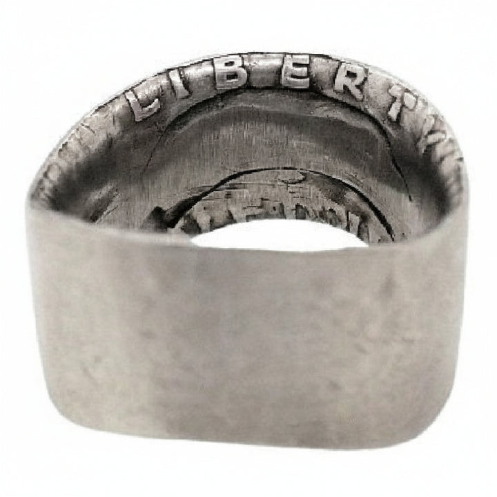  Liberty Coin Ring In God We Trust Vintage Patriotic Silver Band Ring - shows "Liberty" on inside of band.