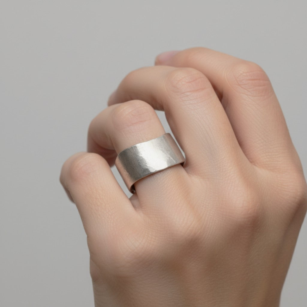  Liberty Coin Ring In God We Trust Vintage Patriotic Silver Band Ring - shows "Liberty" on hand.