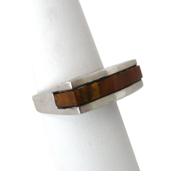Tigers Eye Block Ring on ring holder.