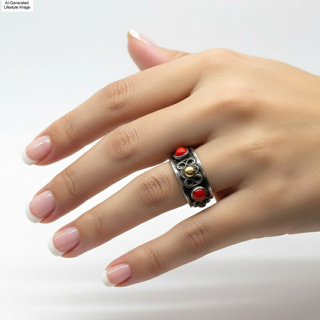 Vintage Sz 6.5 Festival Ready Ornate Gypsy-esque Band Ring 1960s