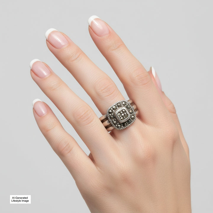 Vintage Sz 9 Postmodern Pyrite Cocktail Statement Ring 1980s