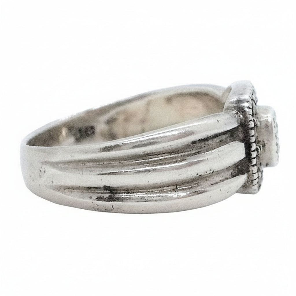 1980s Vintage Post Modern Pyrite Sterling Silver Statement Ring side view.