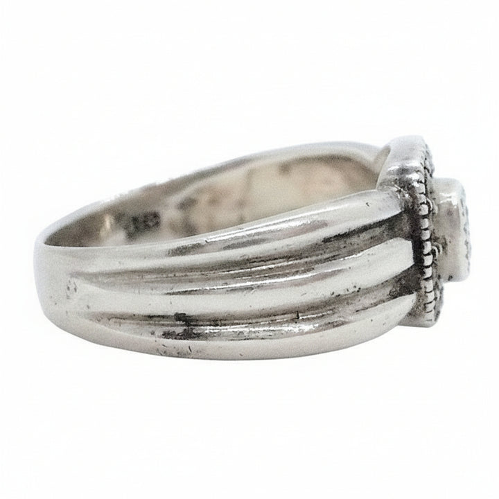 1980s Vintage Post Modern Pyrite Sterling Silver Statement Ring side view.