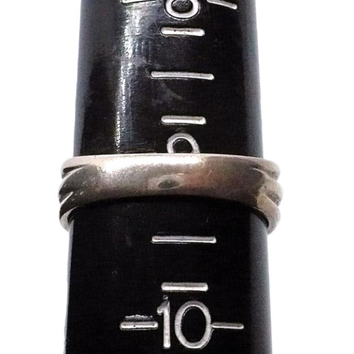 1980s Vintage Post Modern Pyrite Sterling Silver Statement Ring on sizing mandrel