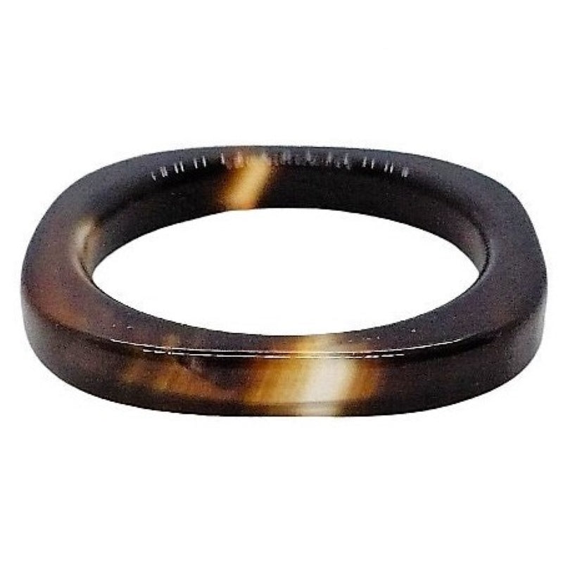 1960s Vintage Carved Hololith Squared Brown Agate Band Ring, white background.