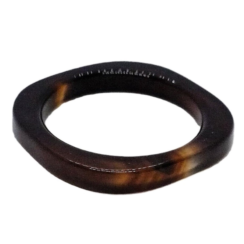 1960s Vintage Carved Hololith Squared Brown Agate Band Ring, white background.