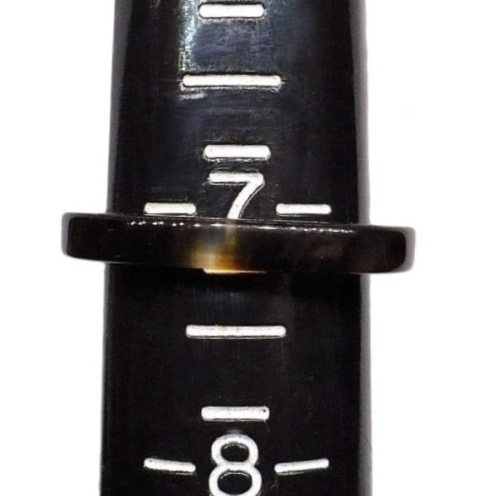 1960s Vintage Carved Hololith Squared Brown Agate Band Ring, on sizing mandrel.