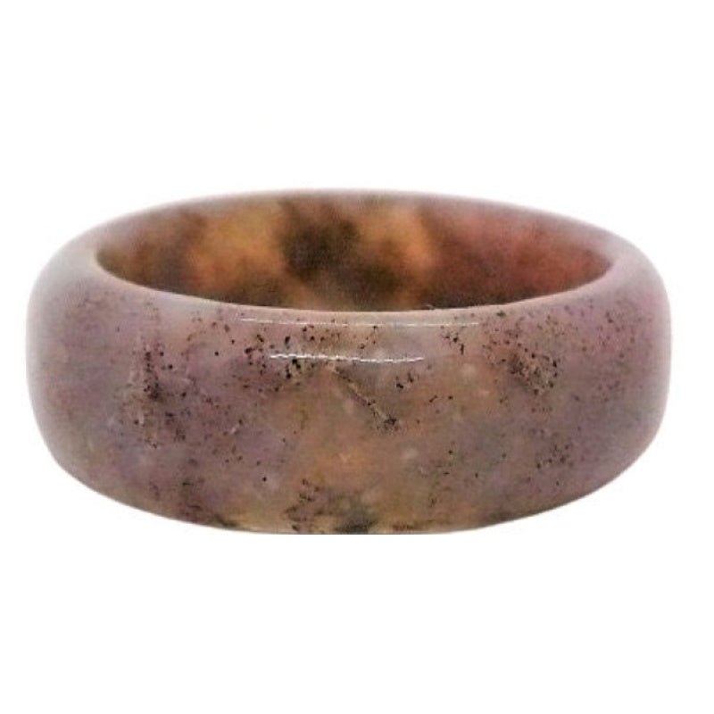 Spotted agate hololith band ring, handmade.