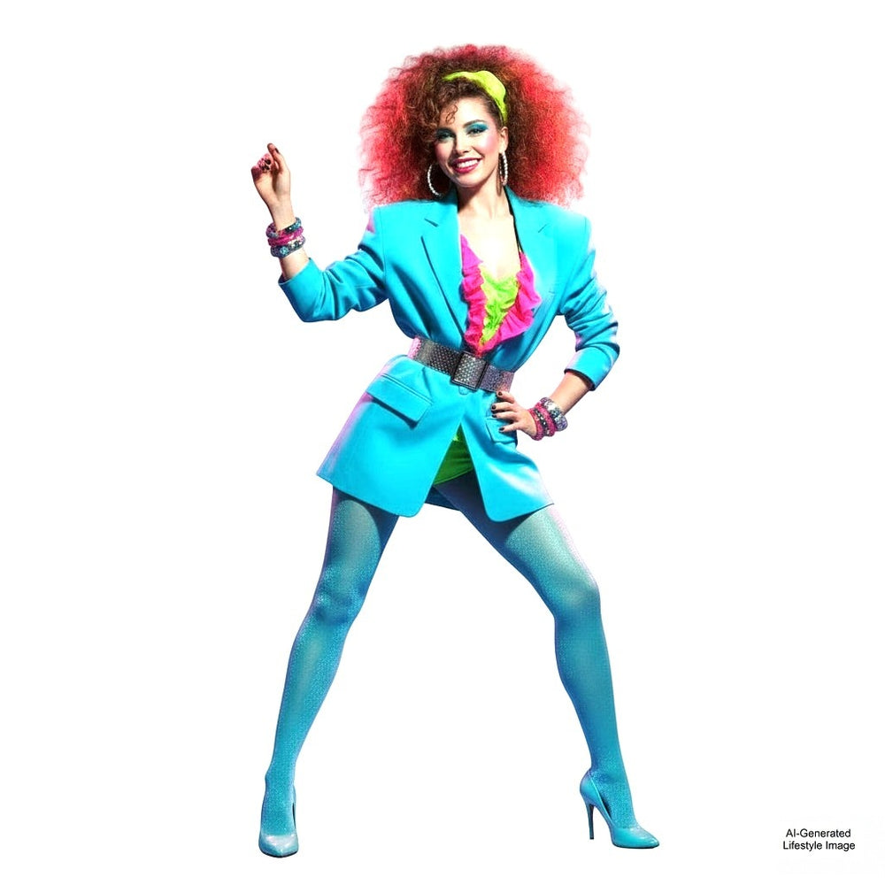1980s Vintage Shimmering Turquoise Stockings Medium New Wave Punk.  shown on Ai generated model for styling inspiration.