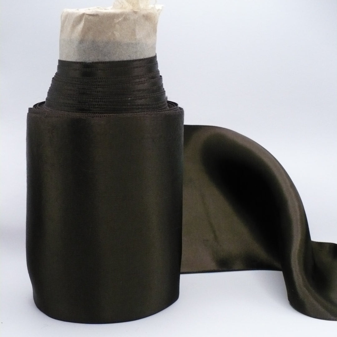 Victorian Brown French Satin Sash Ribbon 4 1/4" Wide.