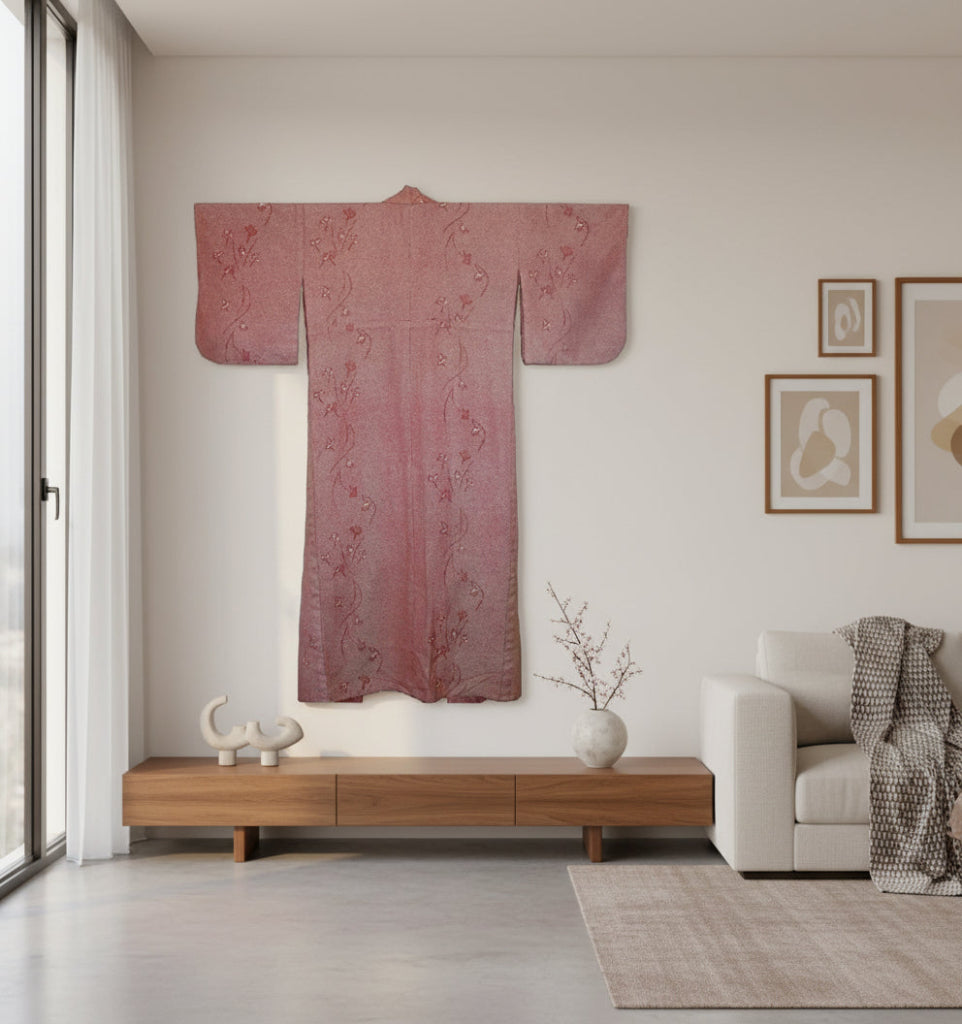 Vintage Chinese Zha-Ran Winter Kimono displayed on wall.