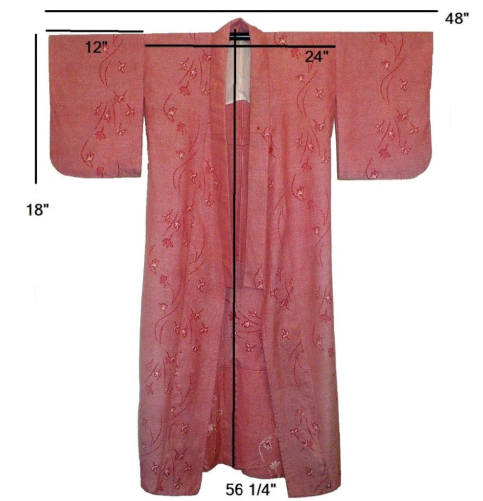 Vintage Chinese Zha-Ran Winter Kimono with measurements illustrated.