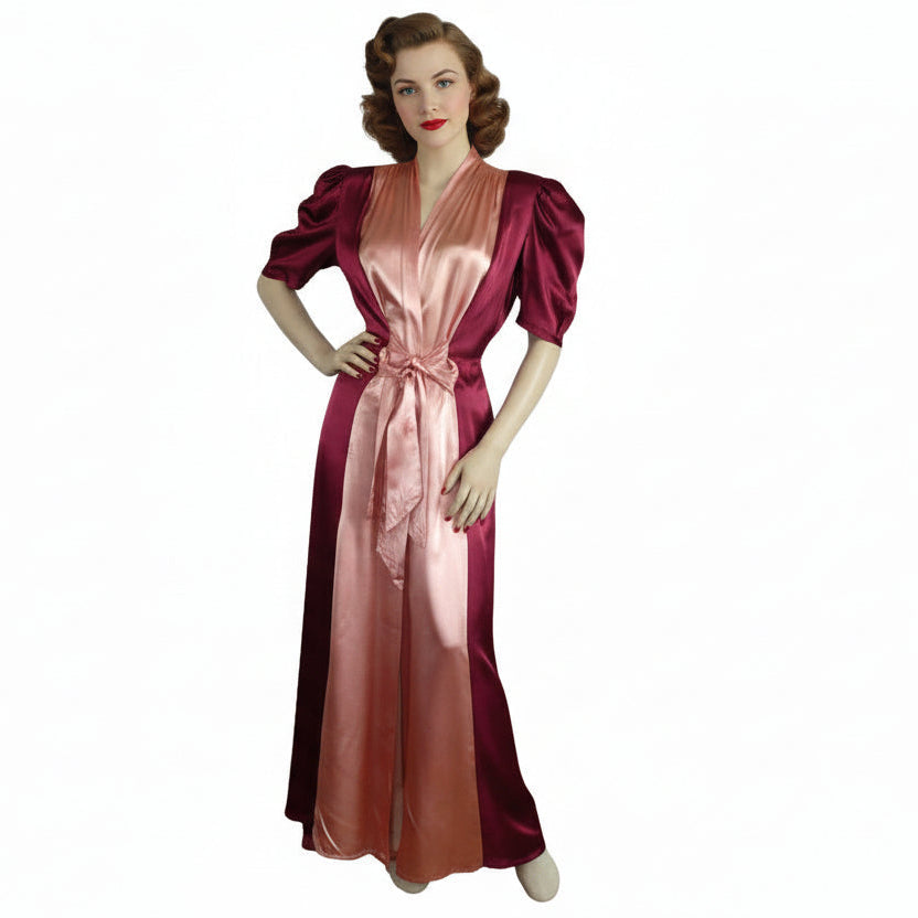 Woman wearing a vintage robe.