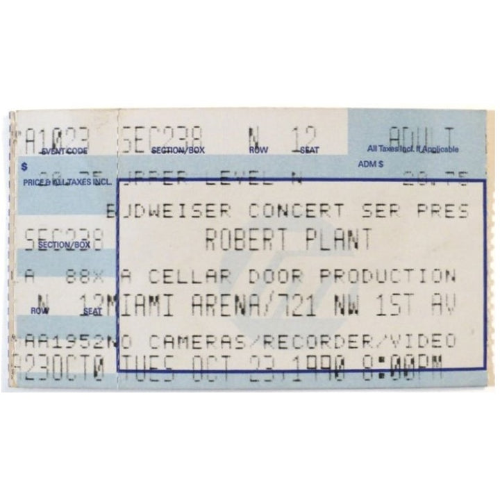 Robert Plant Manic Nirvana Ticket 1990 Cheap Trick