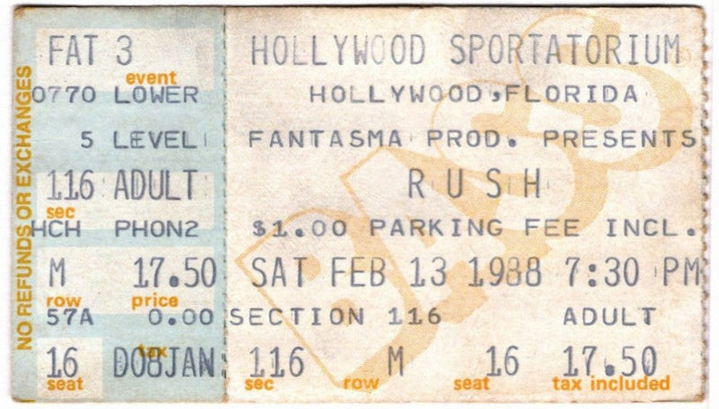 Rush Hold Your Fire 1988 Ticket Stub, front.