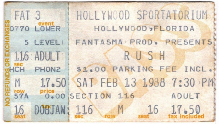 Rush Hold Your Fire 1988 Ticket Stub, front.