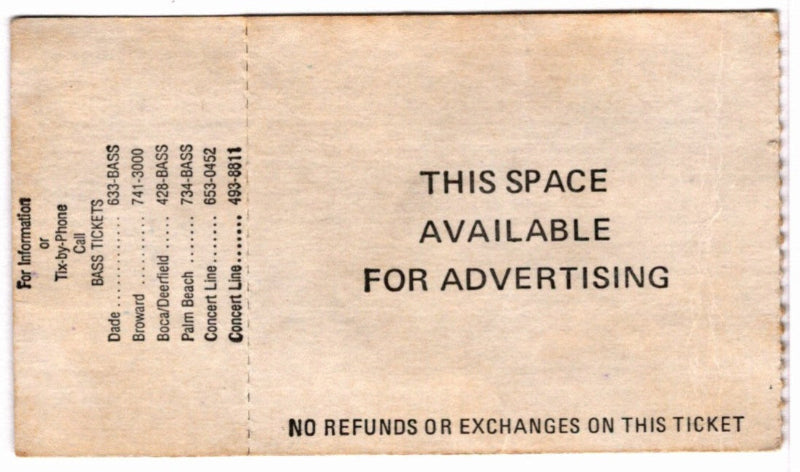 Rush Hold Your Fire 1988 Ticket Stub, back.
