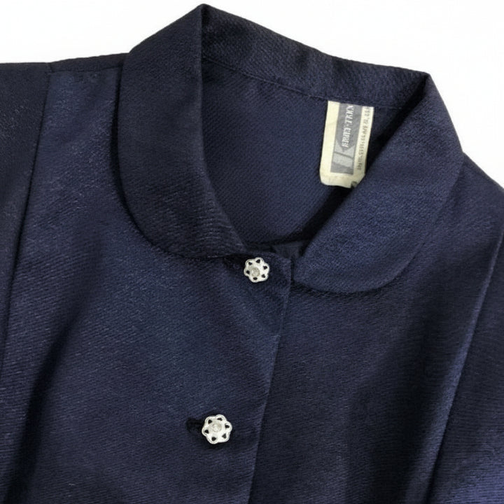 1950s Vintage Smart-fitting Navy Blue Skirt Suit enlarged collar view.