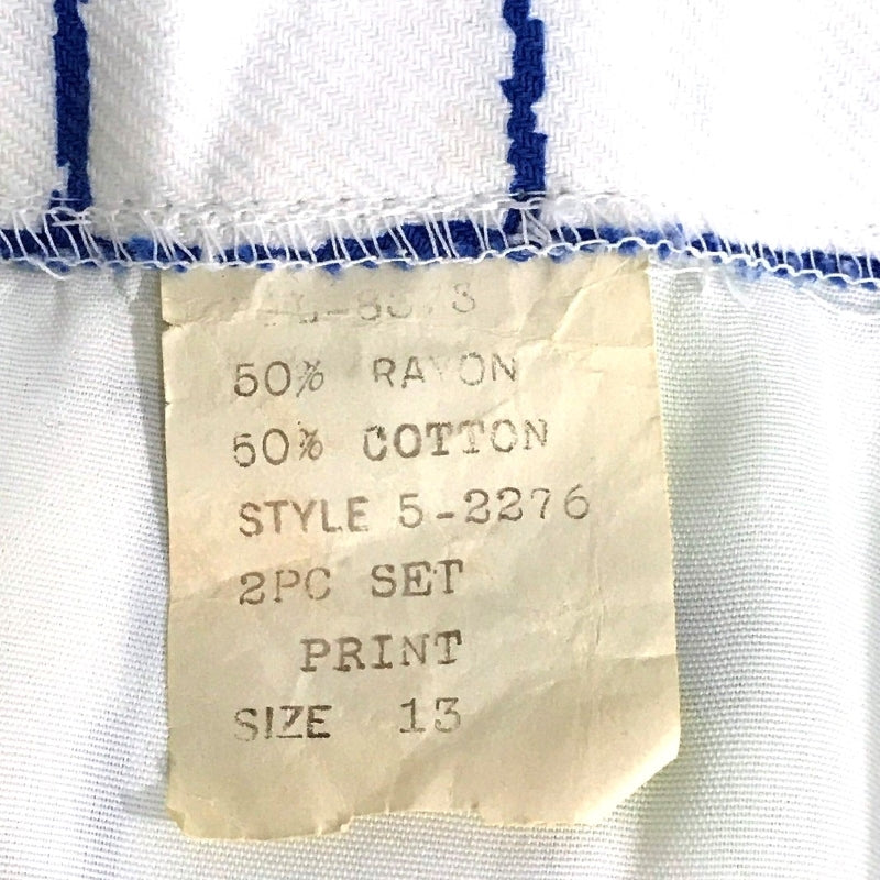 1970s Vintage Mod Flower Power Lattice Print Skirt suit label.