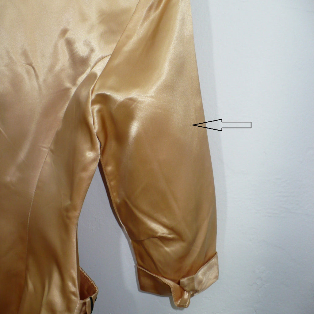 ca. 1940 Vintage Post War Silk Satin Semi-formal Skirt Suit back of sleeve.