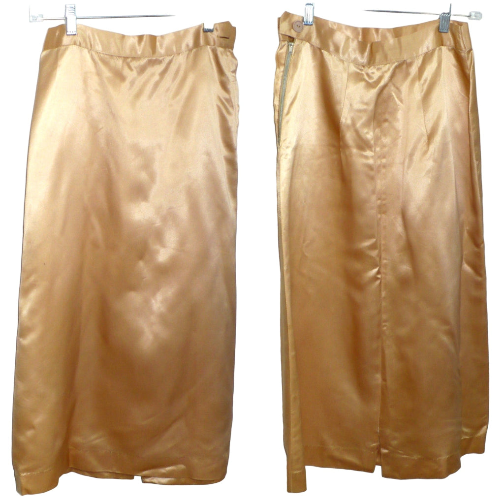 ca. 1940 Vintage Post War Silk Satin Semi-formal Skirt Suit, skirt front and back view.