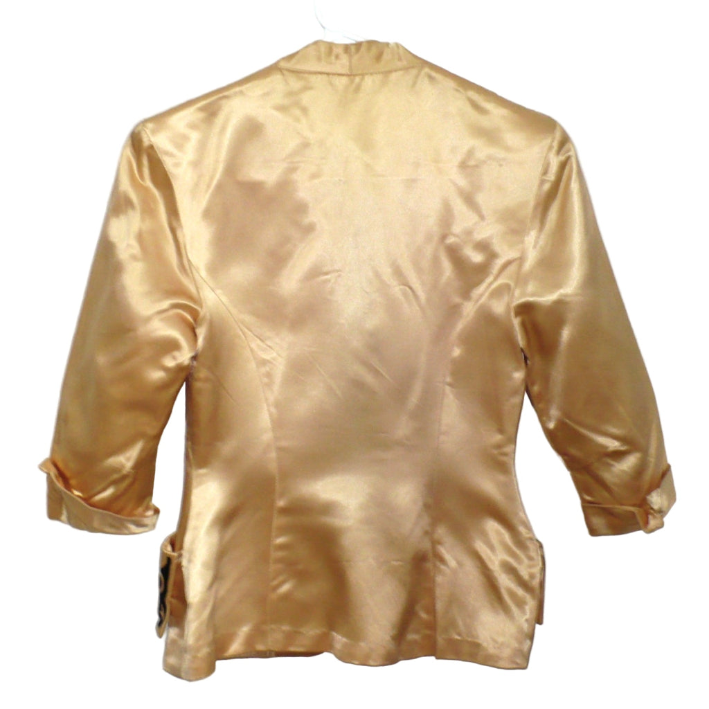 ca. 1940 Vintage Post War Silk Satin Semi-formal Skirt Suit jacket back.