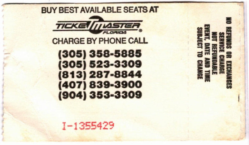 Saigon Kick 1991 Vintage Ticket Stub., back