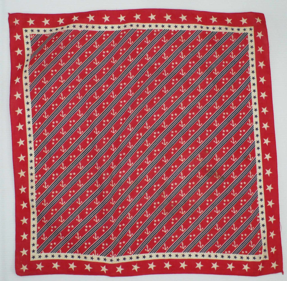 1940s Vintage Nautical Anchors Summer Triangle Stars Scarf Red White Blue .