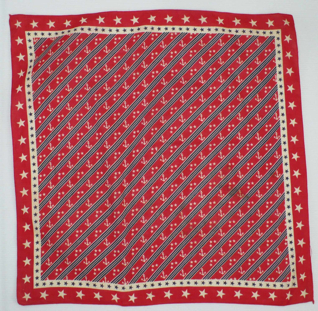 1940s Vintage Nautical Anchors Summer Triangle Stars Scarf Red White Blue .