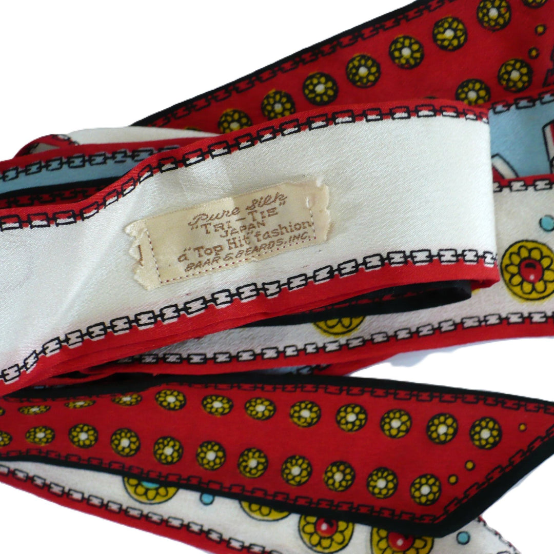 1950s Vintage Silk Jewelry Print Tri-Tie Cross Tie By Baar and Beards label on item