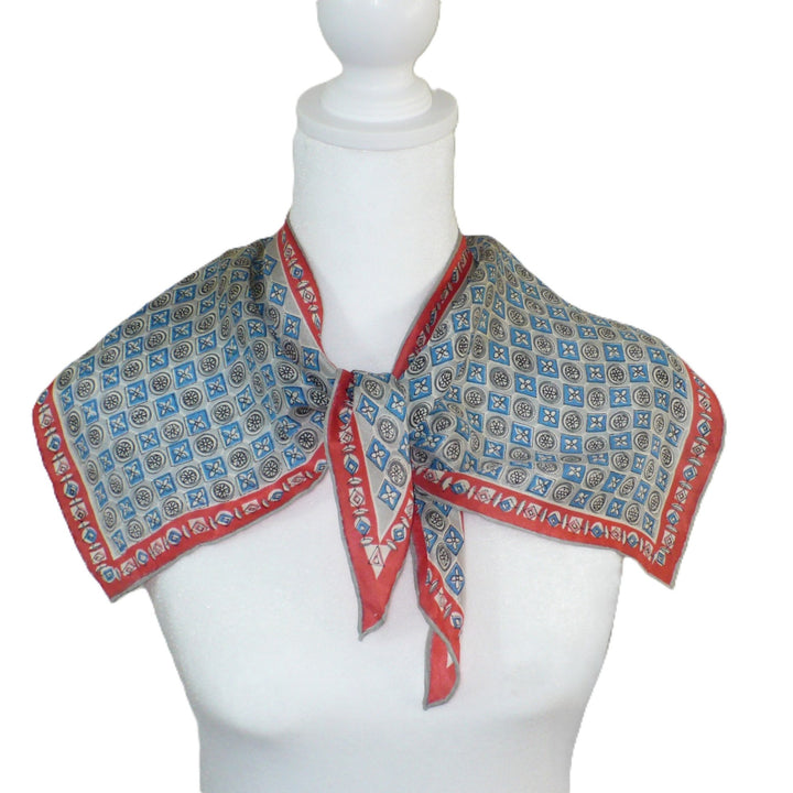 1940s Vintage Silk Red Foulard Print Twin-Tip Scarf by Baar and Beards.