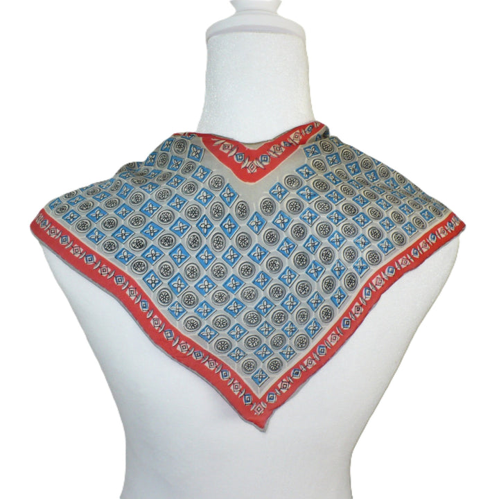 1940s Vintage Silk Red Foulard Print Twin-Tip Scarf by Baar and Beards.