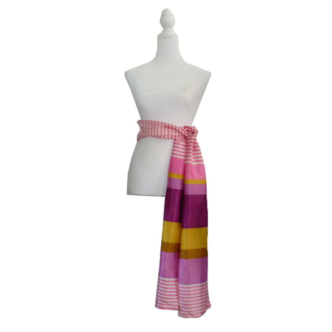 Versatile 1960s Vintage Striped Pinks Long Taffeta Scarf, Stole, Sash.