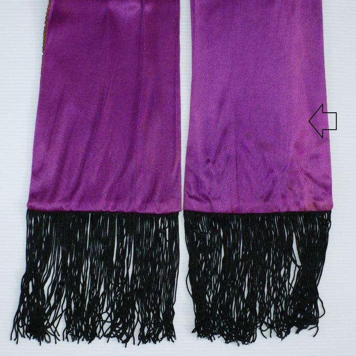 1920s Vintage Long Silk Jersey Knit Bohemian Gypsy Scarf or Sash on white background, enlarged t show fading on back side fabric.
