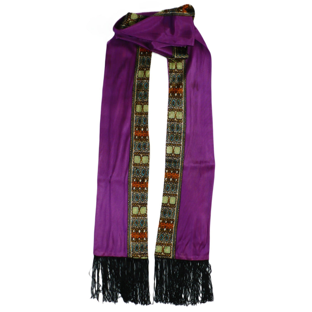 1920s Vintage Long Silk Jersey Knit Bohemian Gypsy Scarf or Sash on white background.