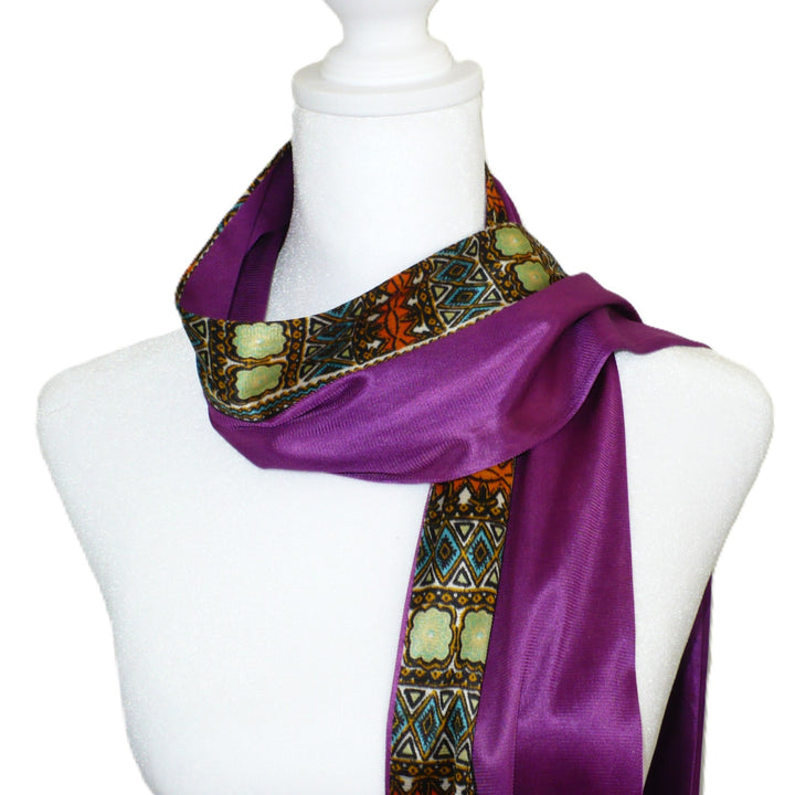 1920s Vintage Long Silk Jersey Knit Bohemian Gypsy Scarf or Sash on dress form.